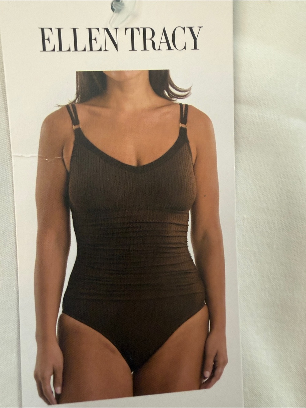 Brown Ribbed One-Piece Swimsuit with Double Adjustable Straps new with tags